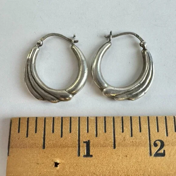 Sterling Silver Hoop Earrings 3/4" - Picture 2 of 4